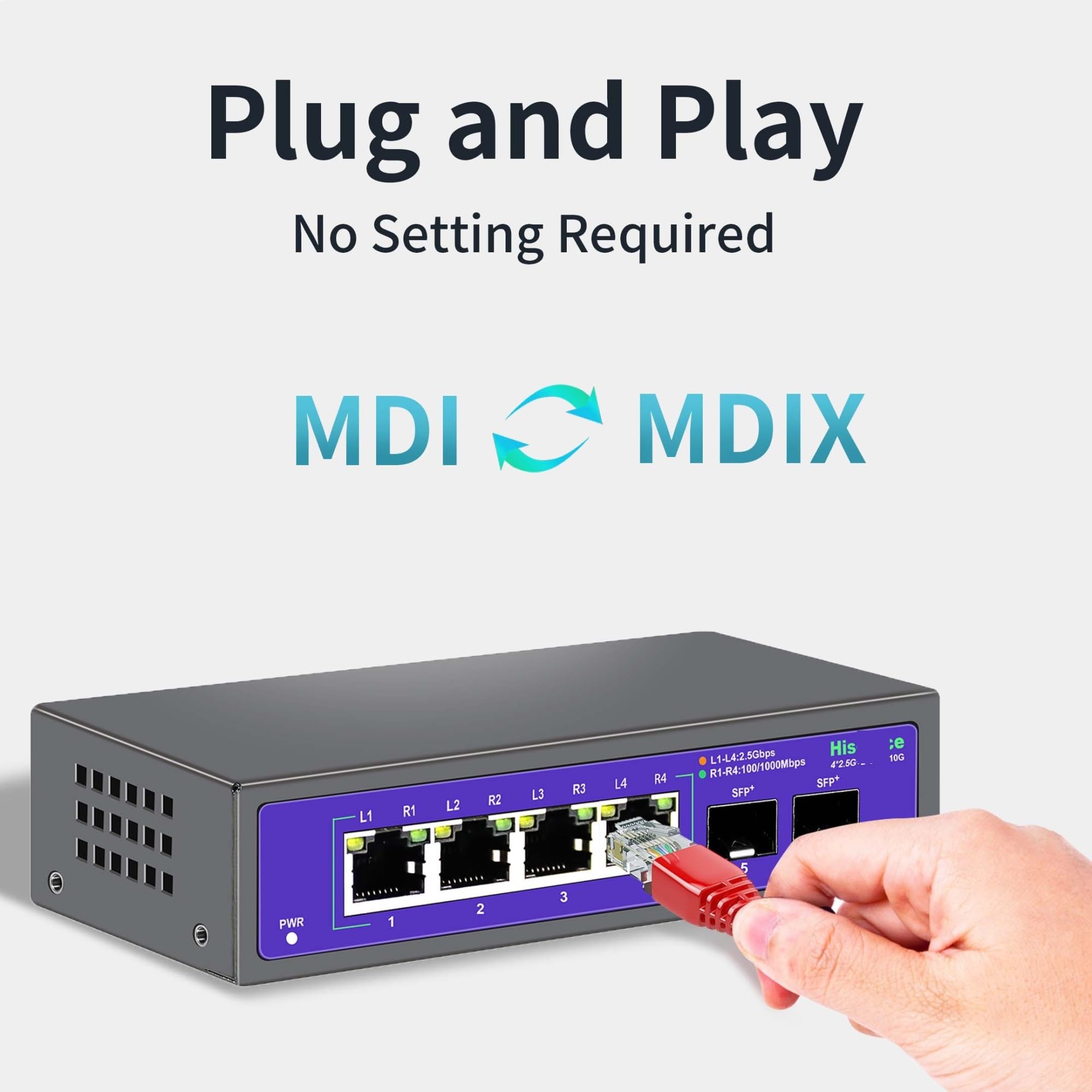 Commutateur Ethernet 2,5 Gbit/s 4 ports 2500 Mbps Commutateur réseau 2 ports 10 G SFP+ Hub Internet Splitter Plug and Play (Plug and Play)