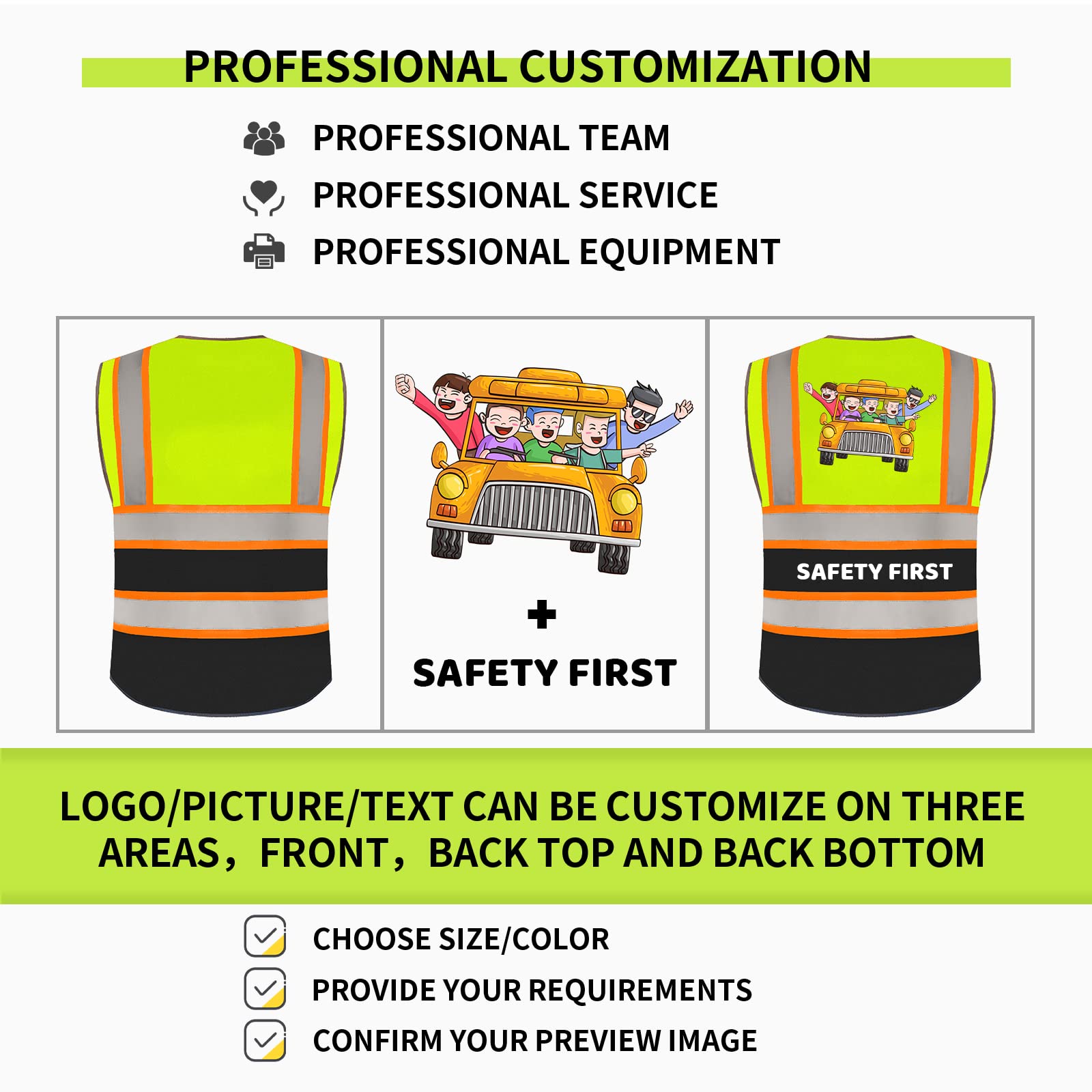 Custom Logo Class 2 Safety Vest Customized Reflective Work Vest Personalized High Visibility Vest with Pockets?Yellow Black?XL?