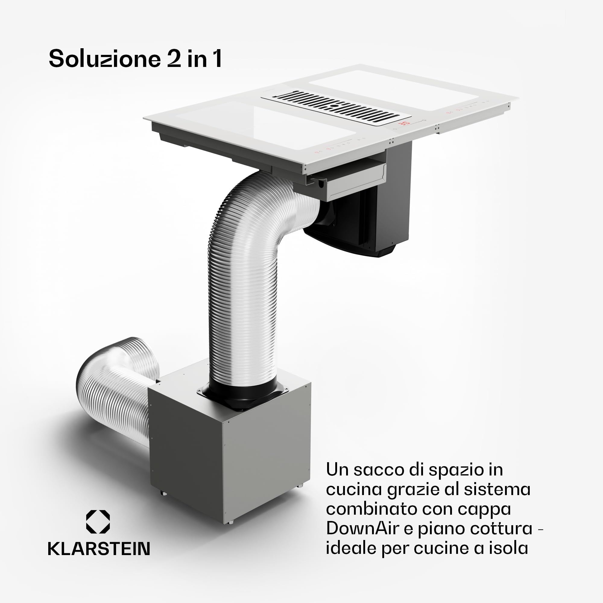 Klarstein - Piano cottura con cappa integrata, piano cottura 2 in 1 con cappa integrata per cucina a isola, flusso d'aria di 391 m³/ora, Touch Control, classe energetica A+