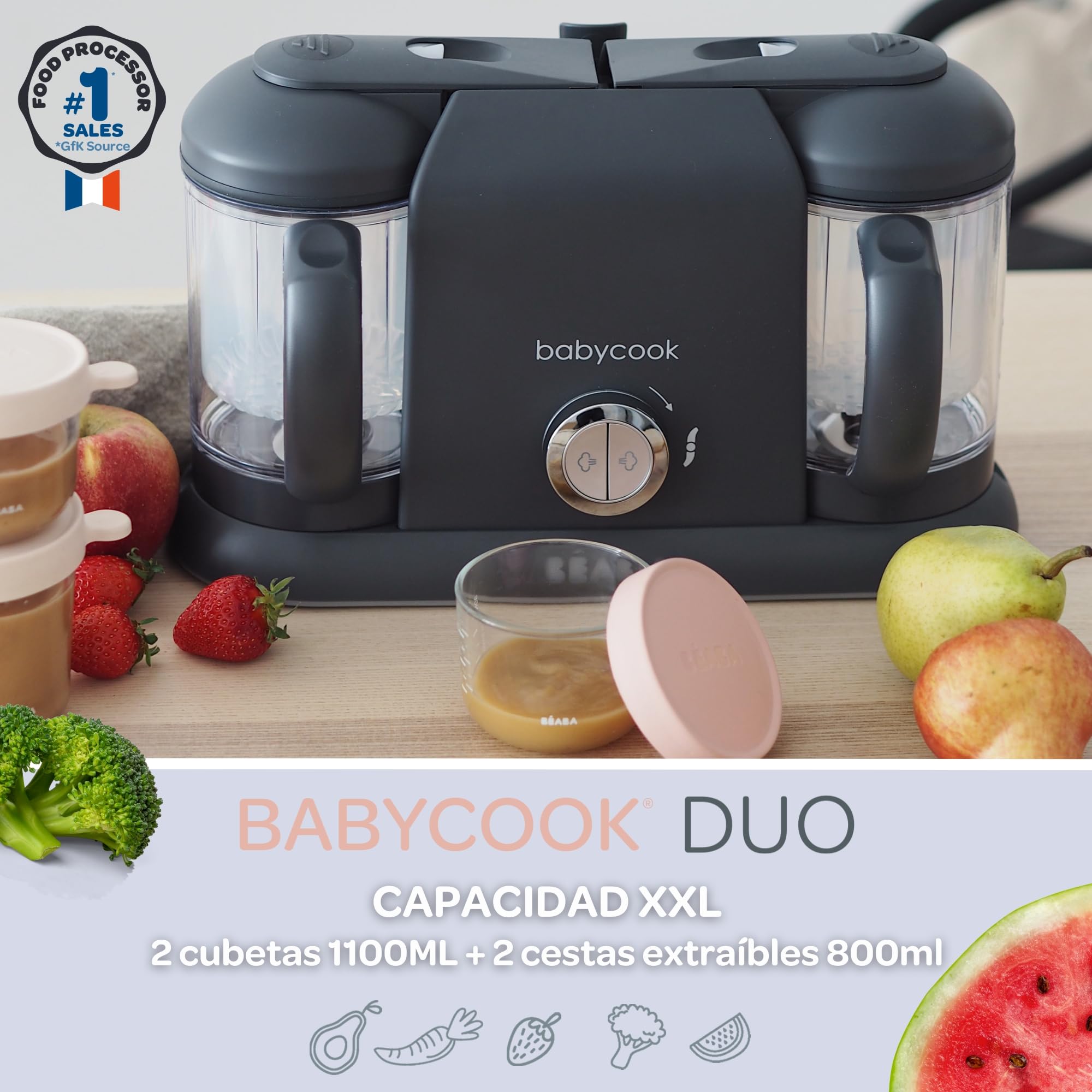 BÉABA Babycook Duo Robot per Pappe 4 in 1 Cottura a Vapore 2200 ml Dark grey
