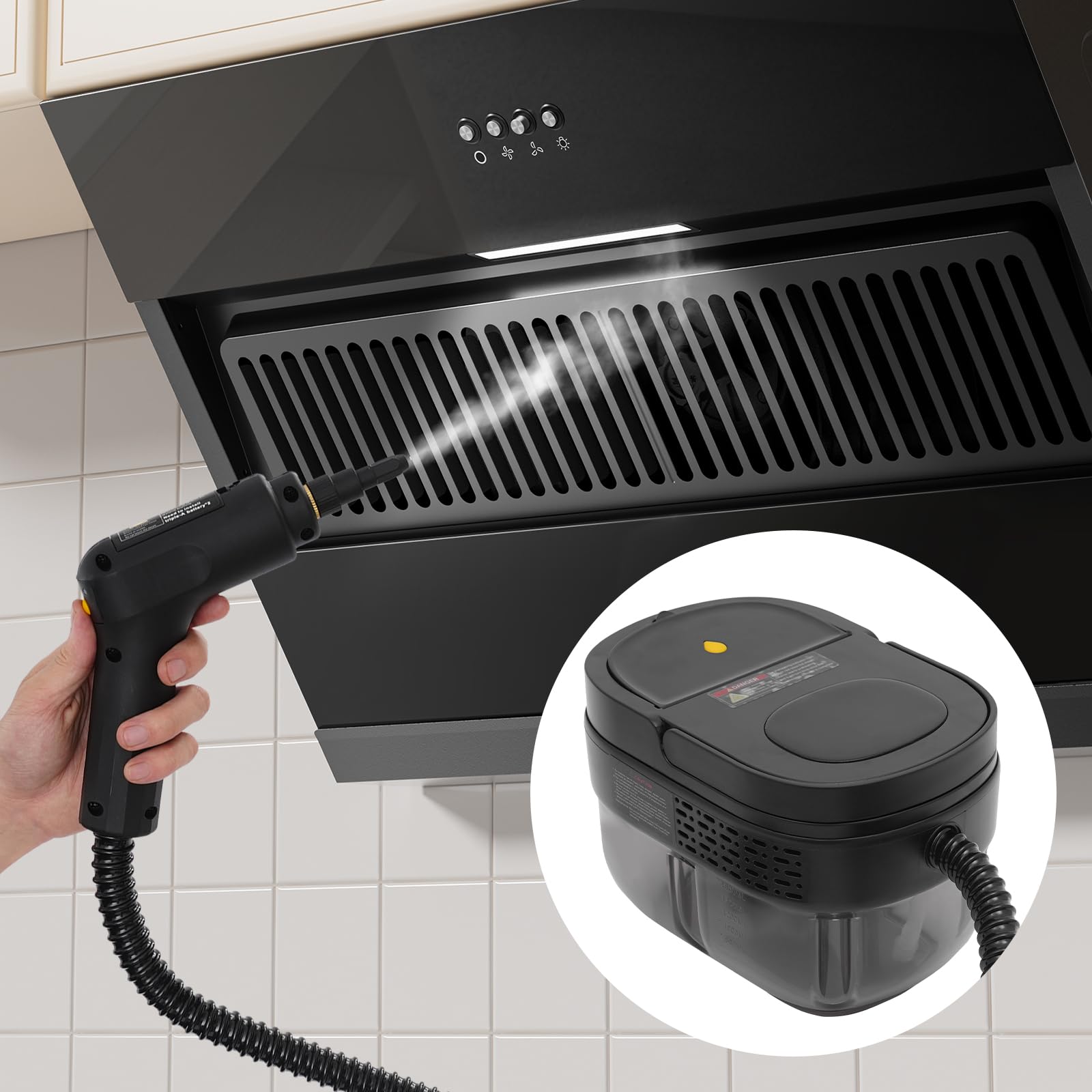 Handdampfreiniger Hochtemperatur-Druck-Dampfreinigungsmaschine Schwarz | Kann als Dampfmopp, Autoreiniger, Bodenreiniger und Teppichreiniger verwendet werden.