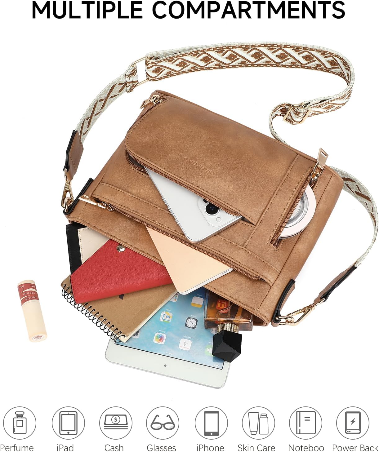 GAEKEAO Crossbody Bags for Women Trendy Vegan Leather Purses Multi Pockets Shoulder Handbags with Adjustable Wide Strap - Image 3