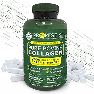 Promise Pure Bovine Grass-Fed Collagen Capsules with Hydrolyzed Collagen Peptides – Non-GMO, Gluten-Free, Supports Healthy Skin, Hair, Bones &amp; Joints – 150 Capsules