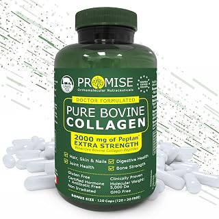 Promise Pure Bovine Collagen 150 Capsules, European Certified, 2000mg of Peptan, Extra Strength, For Hair, Skin and Nails, For Digestive Health, For Bone Strength, For Joint Health, Made in Canada