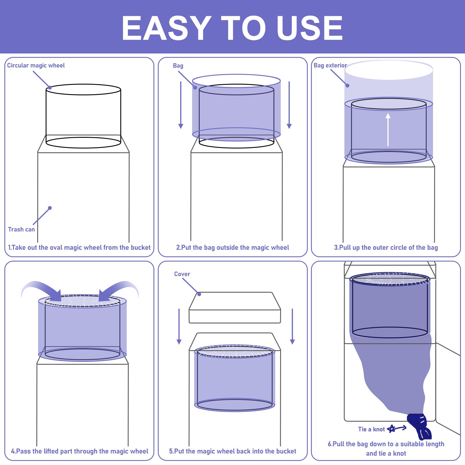 Lot de 6 recharges pour poubelle à couches, compatibles avec Korbell, recharge de 16 l, pour poubelle à couches, anti-odeur, violet