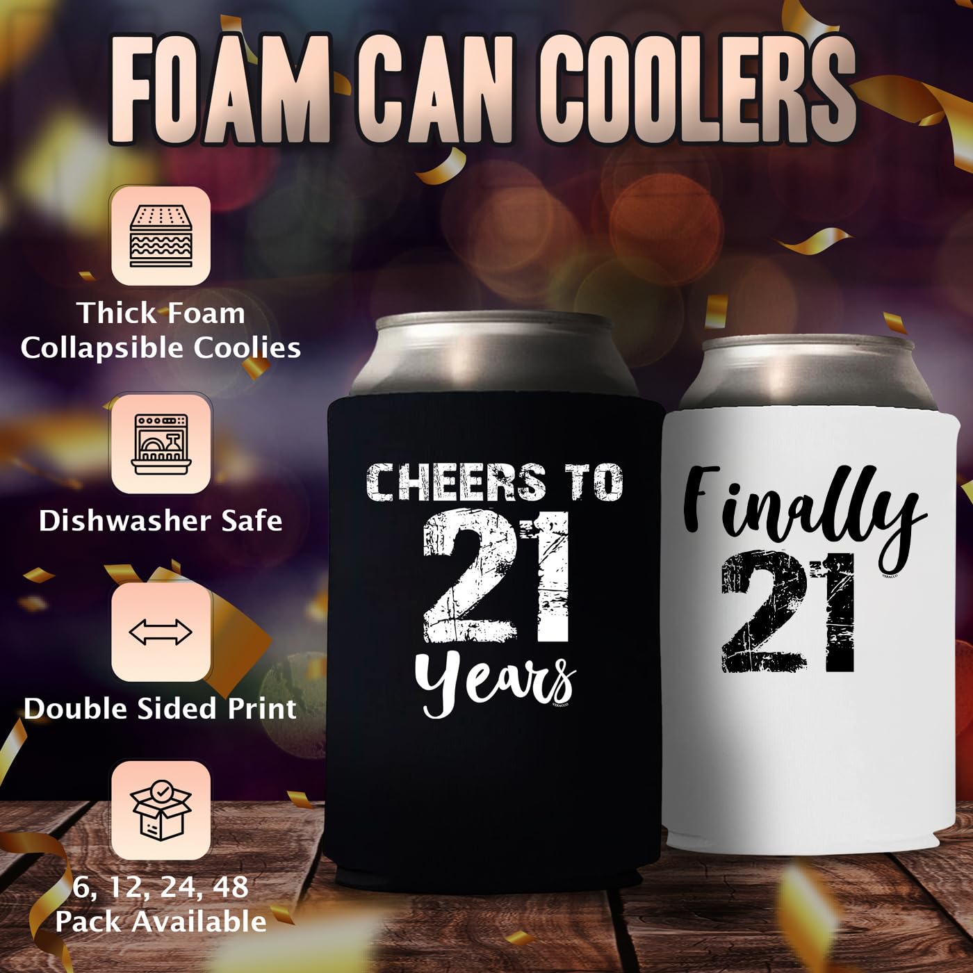 Finally 21 Cheers to 21 Years Twenty First Can Coolie Holder 21st Birthday Decorations 21st Birthday Gift Best 21st Birthday Gifts For Men Party Favors Happy 21st Birthday Decorations(Black/White, 12)