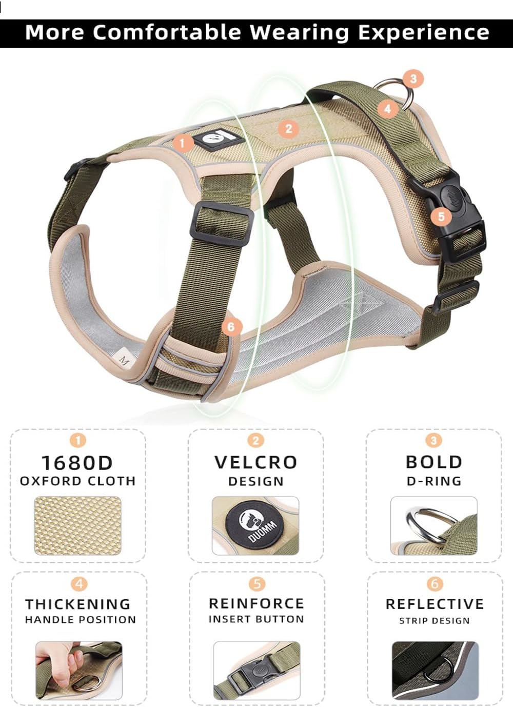 Dog Harness with Handle Tactical,No Pull Adjustable Reflective Military Dogs Vest for Labrador Retriever,Husky, German Shepherd Dog (Khaki, Middle)