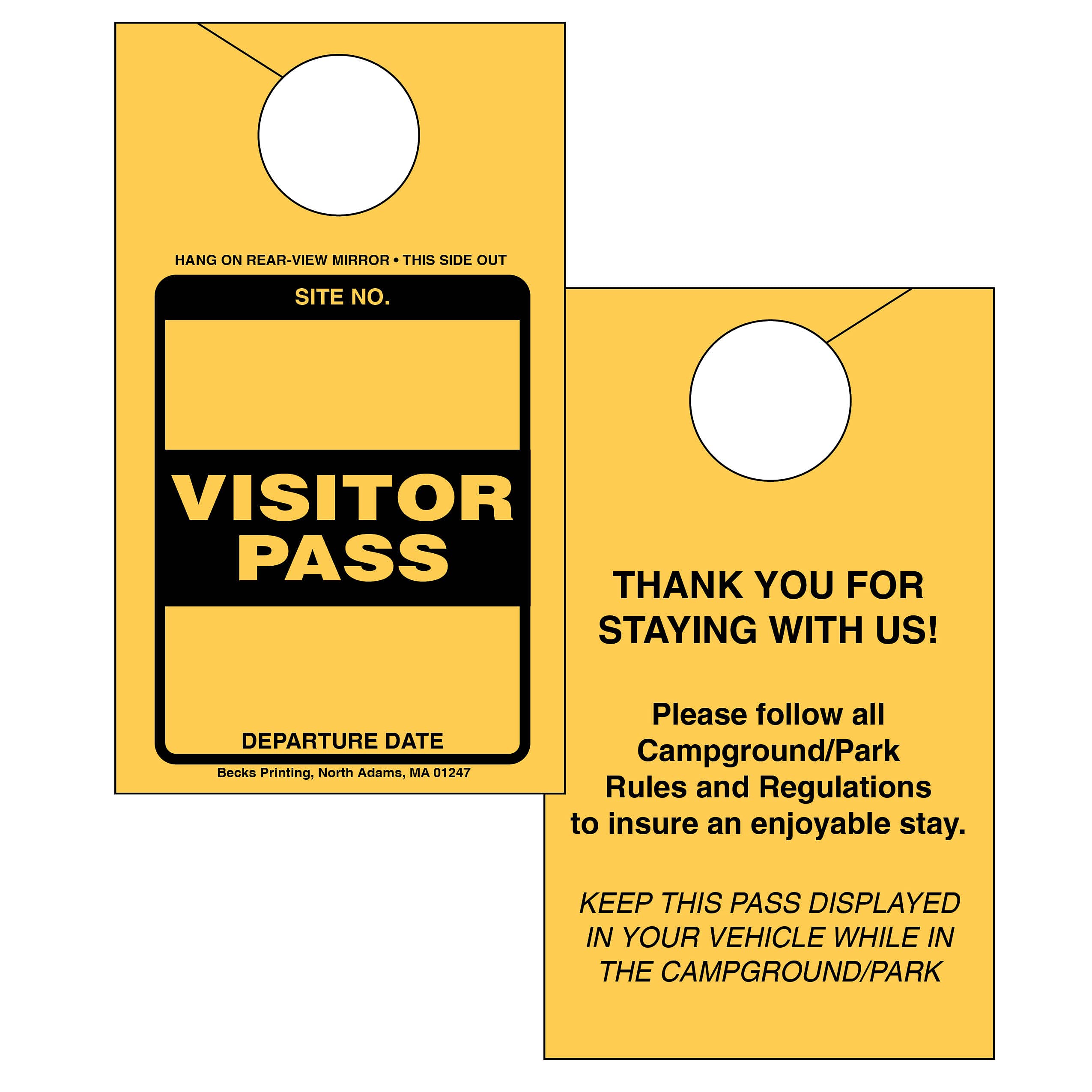 Visitor Pass Parking Permit Rearview Mirror Hang Tag for Campgrounds RV Parks Trailers Campers Site Tags (Goldenrod, 250)