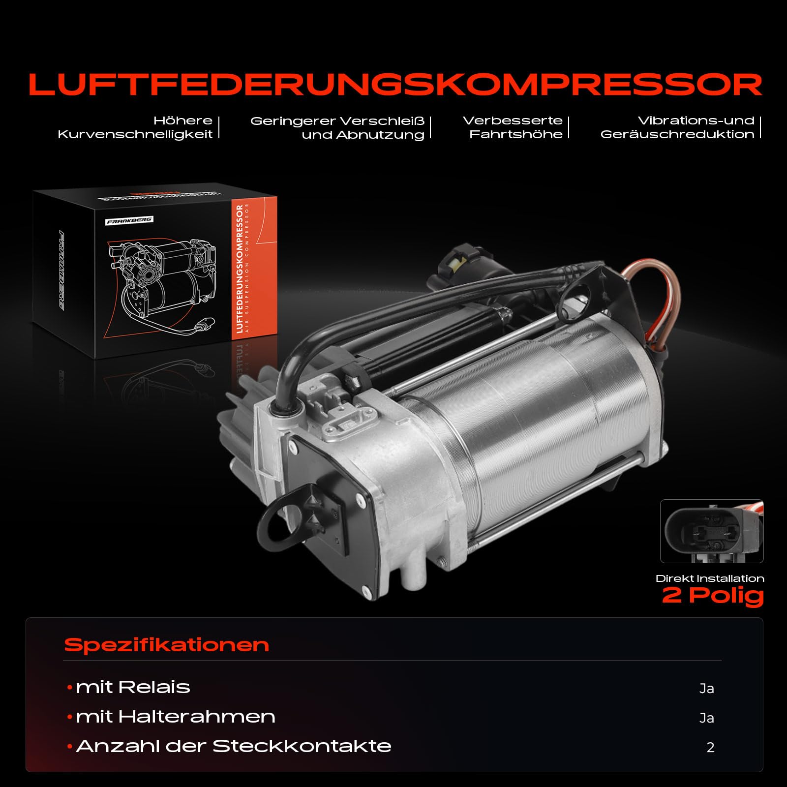 Frankberg Luftfederung Kompressor Niveauregulierung Kompatibel mit CLS C219 2004-2011 E-Klasse W211 2002-2008 E-Klasse W212 2009-2016 S-Klasse W220 1998-2005 Replace# 2203200104