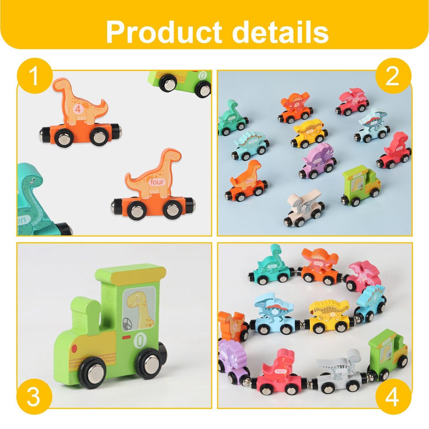 OODJVN 11 Pieces Of Dinosaur Magnetic Train Building Blocks And 1 Set Of Tangram, Early Childhood Education Toys - Image 3