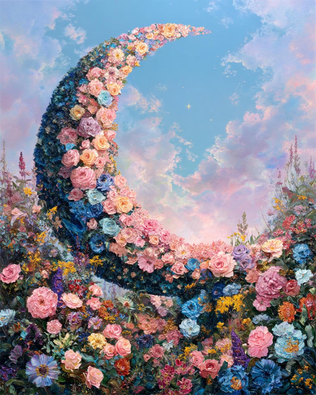 AMBATTERY Diy Kits De Bordado Con Cuentas Rosas De Fantasía Y La Luna Bead Embroidery Kit De Bricolaje Con Cuentas,Kit De Punto De Cruz Hecho A Mano,Arte Con Agujas 50x60cm