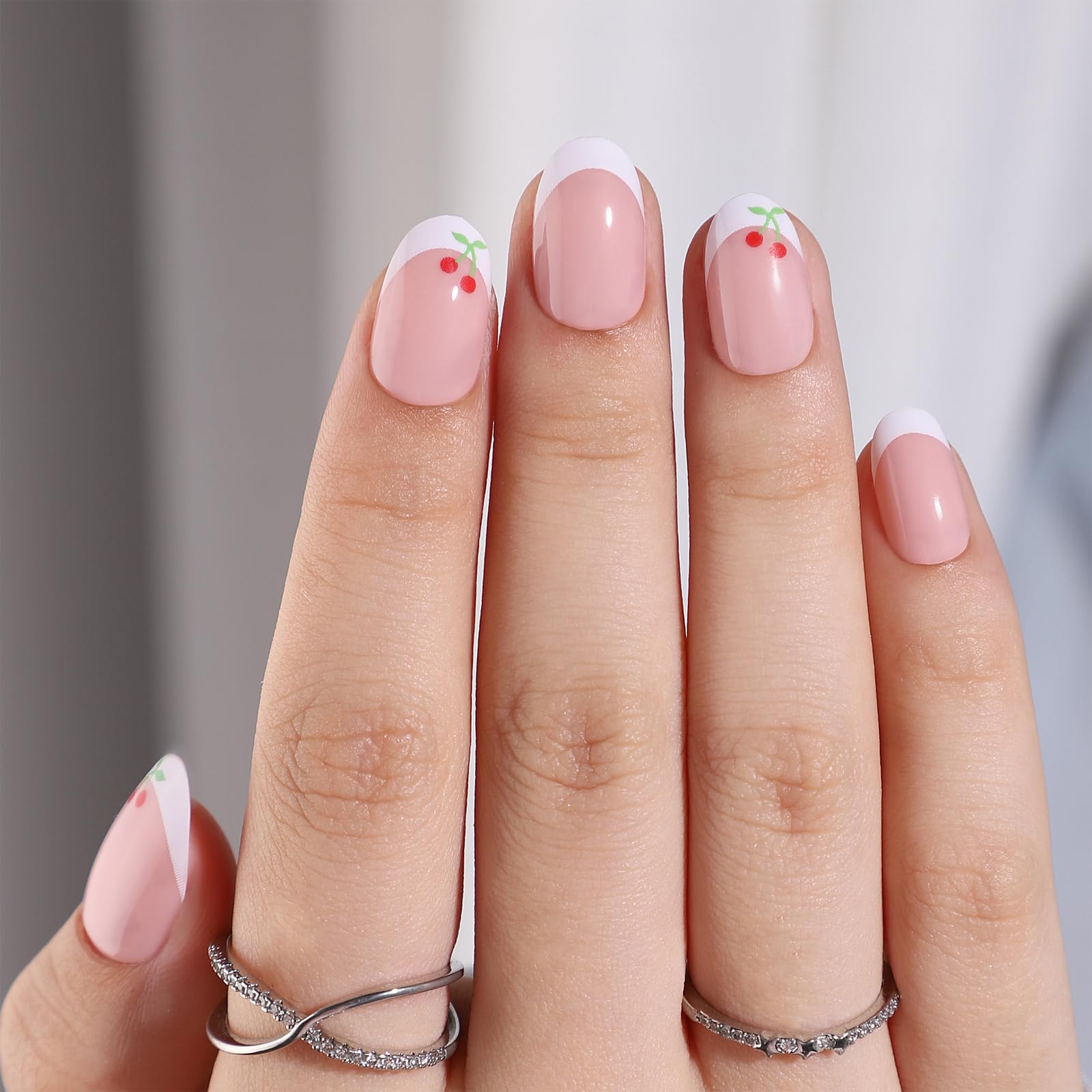 24 Stück French-Kunstnägel – Aufdrücknägel – Volldeckende Kunstnägel in Nude-Weiß, quadratisch, zum Aufkleben – French-Fake-Nägel zum Aufkleben für Frauen und Mädchen, N