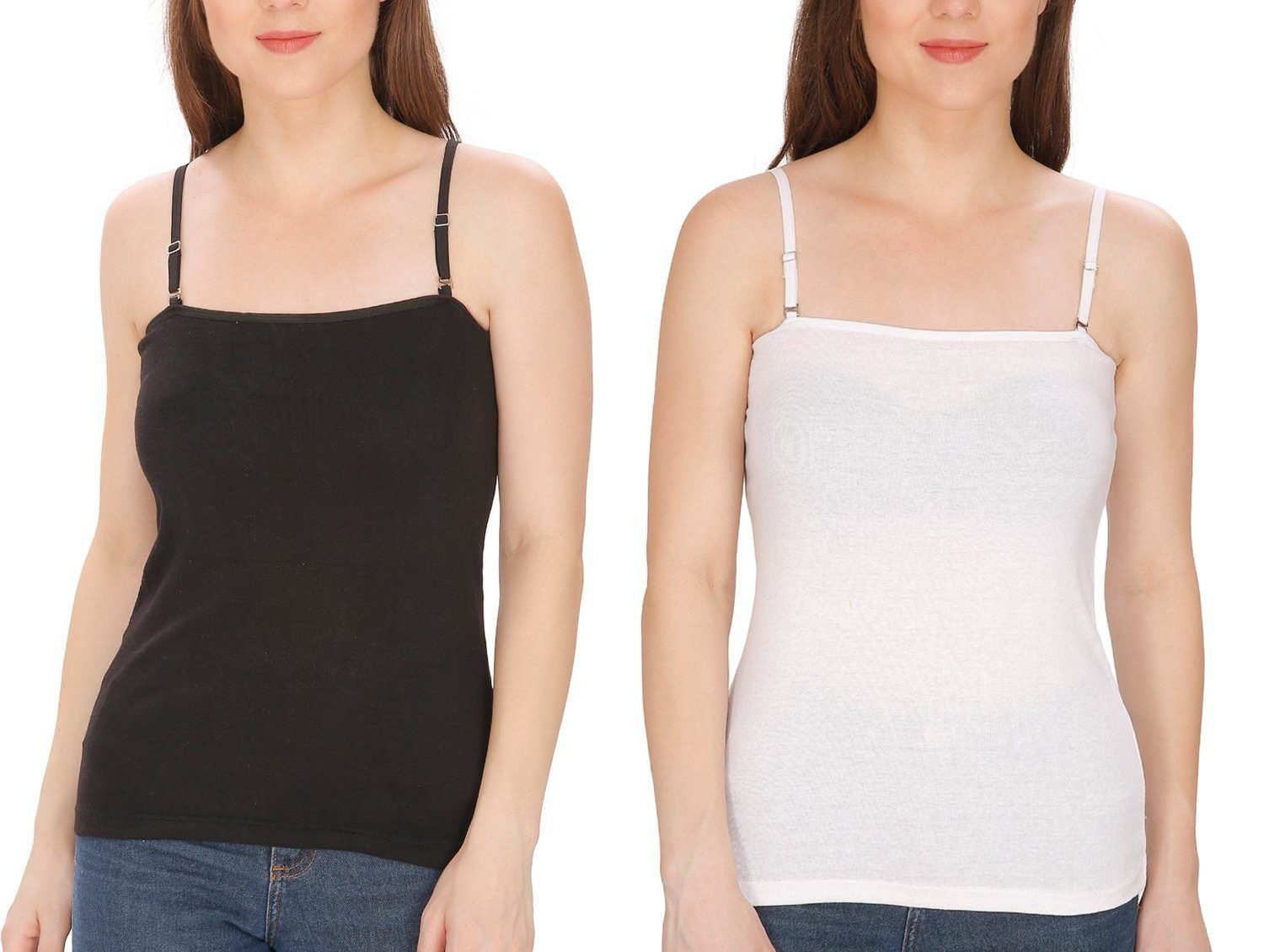 Tank Top Combo Pack of 2 Colour Black and White Color Hosiery Stretchable Tank Top Camisole with Thin Elastic Strap discount deal