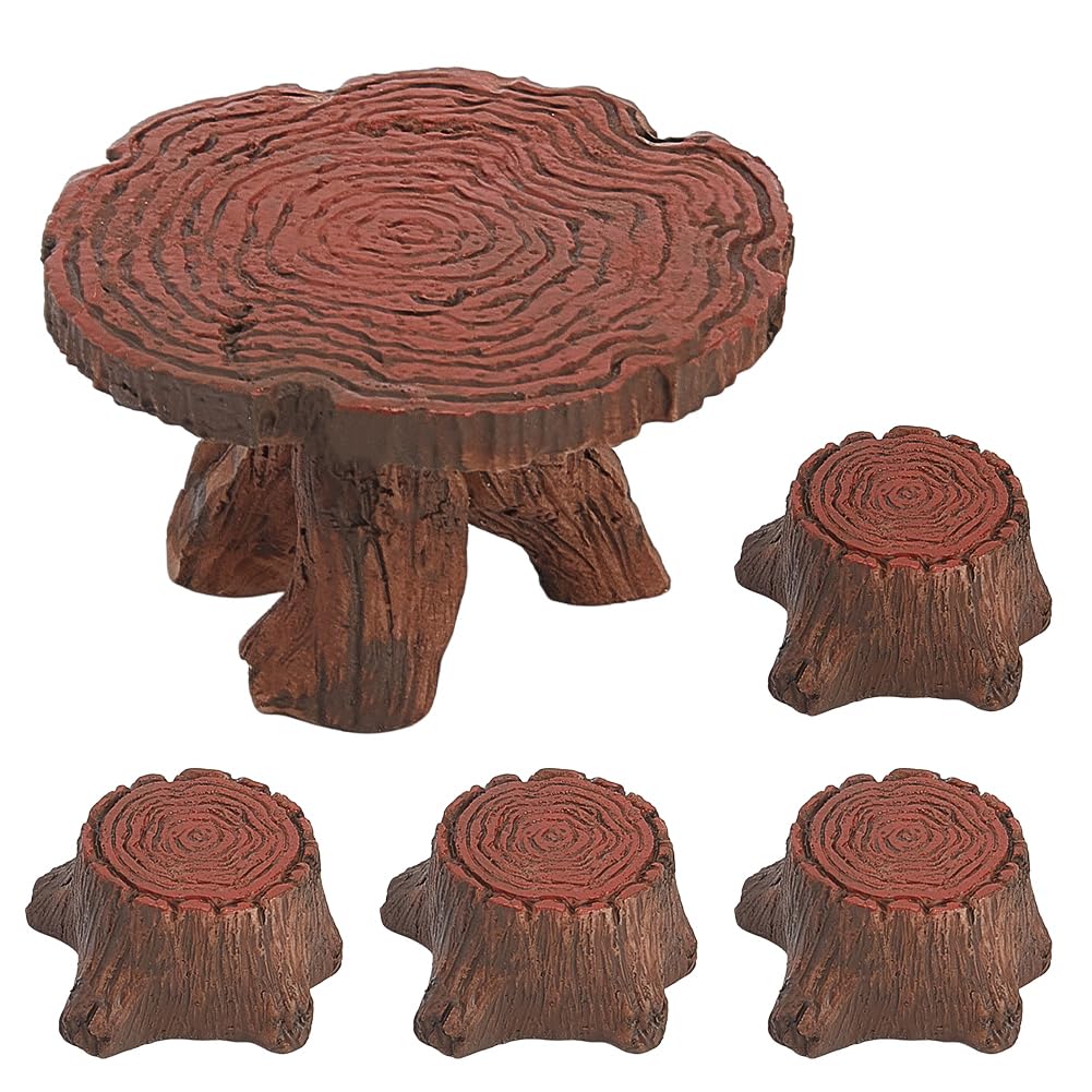 CREATCABIN 5Pcs Fairy Garden Furniture Outdoor Miniature Table and Chairs Set Mini Resin Furniture for DIY Home Craft Gifts Succulent Flower Pot Fairy Garden Decoration