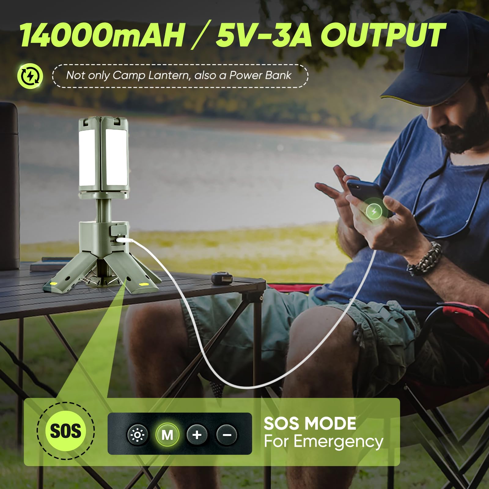 SakerPlus Tragbare Campingleuchte, 14000 mAh, Teleskop-Camping-Laterne mit wiederaufladbarem Netzteil, dimmbare magnetische Zeltlampen, 6000 Lumen, Outdoor-Arbeitsleuchten für Wandern, Camping