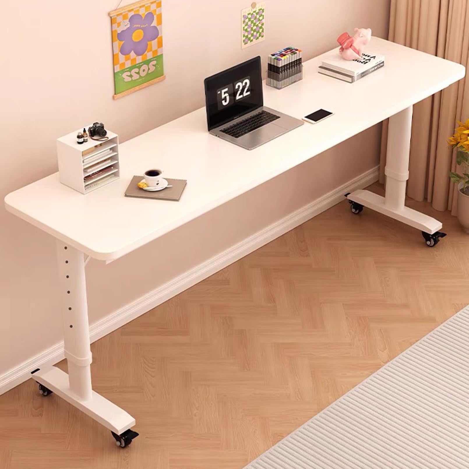 Table de lit portable réglable de 68 à 103cm : table médicale roulante pour repas et travail