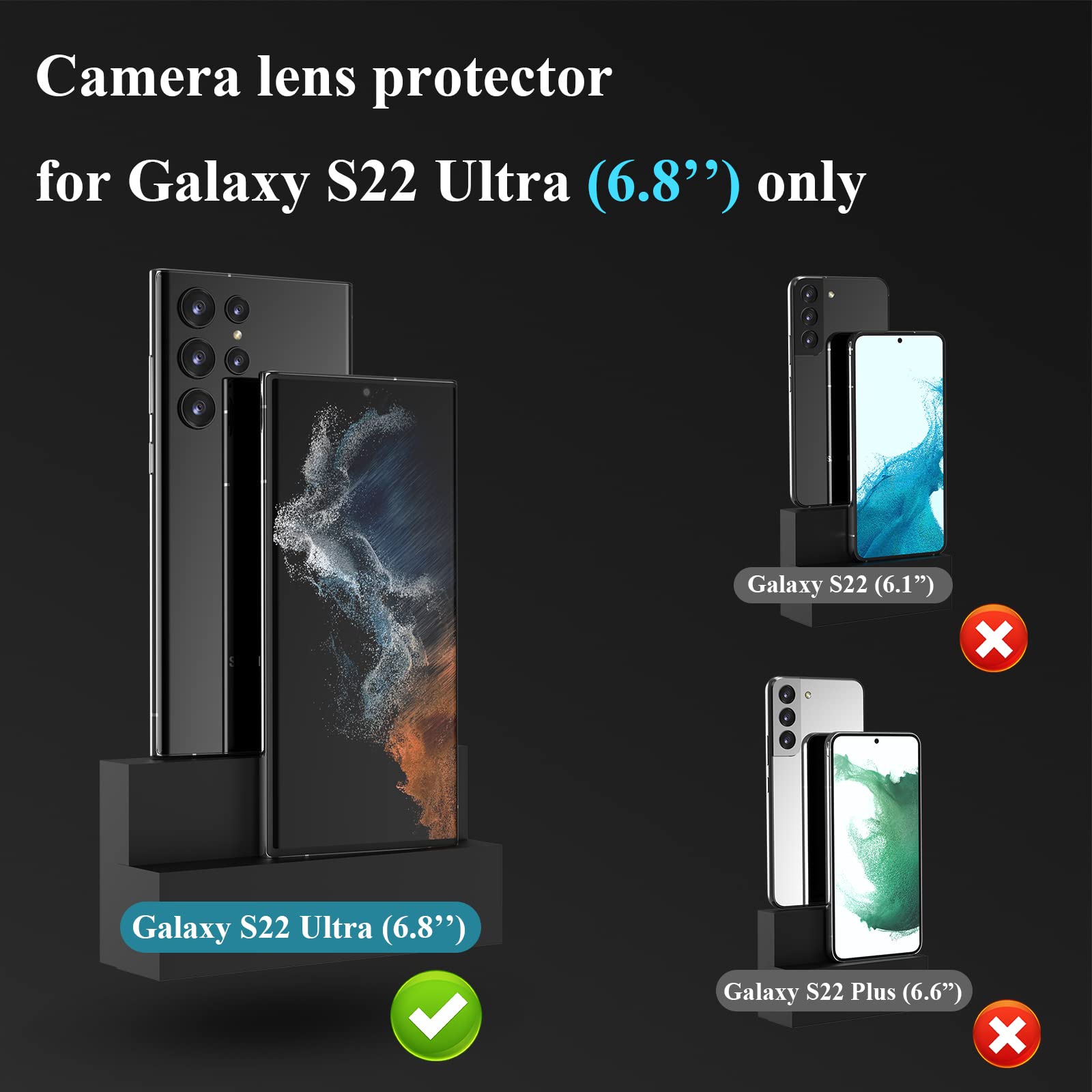 YWXTW [3 + 2 Stück] für Samsung Galaxy S22 Ultra Kamera-Objektivschutz, Aluminiumlegierung, gehärtetes Glas, [Installationsrahmen] mit Kamera-Displayschutzfolie für S22 Ultra 5G (mehrfarbig)