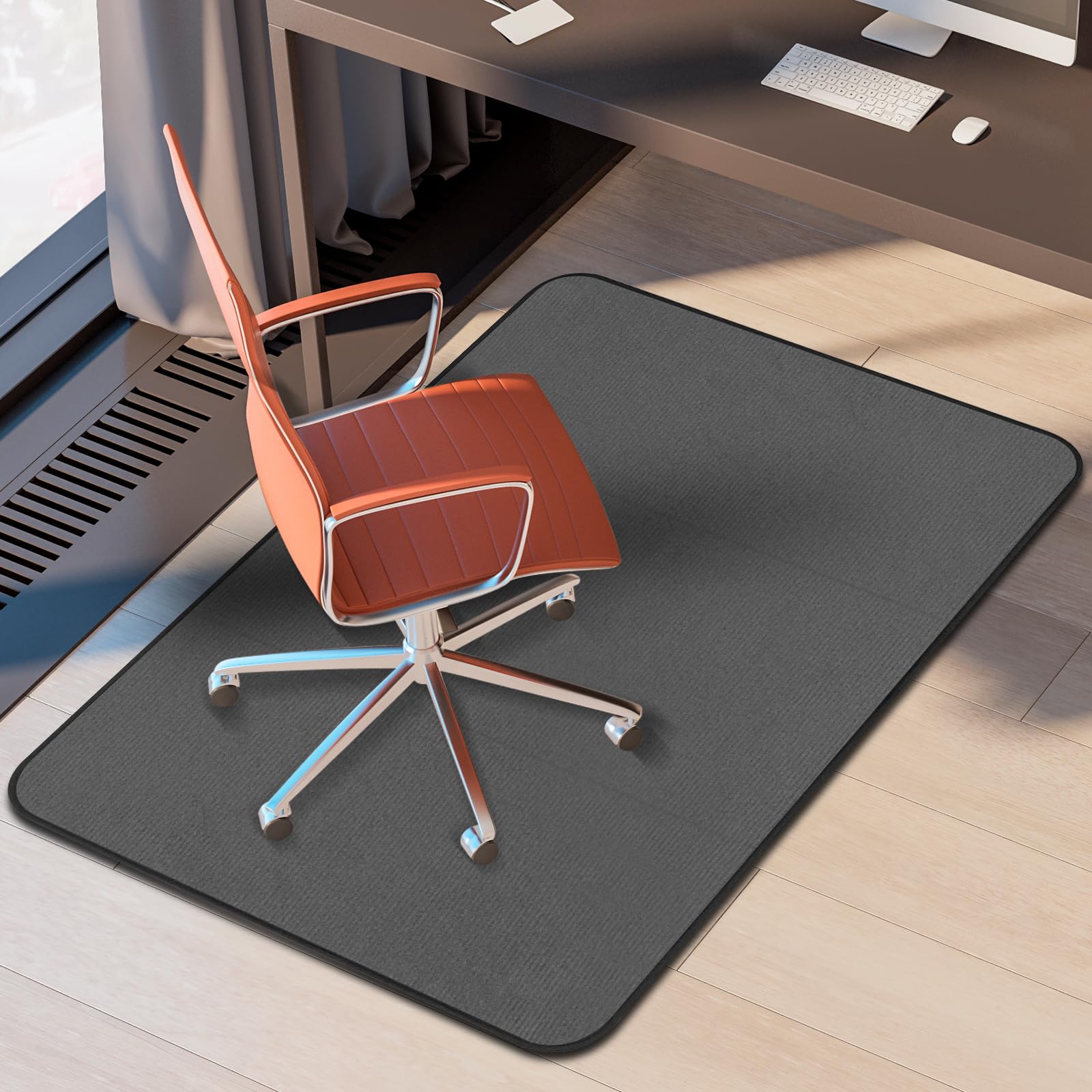 K KERNOWO Office Chair Mat for Carpet and Hardwood Floors, 47x35'' Corduroy Carpet Protector Chair Mat for Home & Office, Easy Glide Heavy-Duty Folding Mat (Grey)