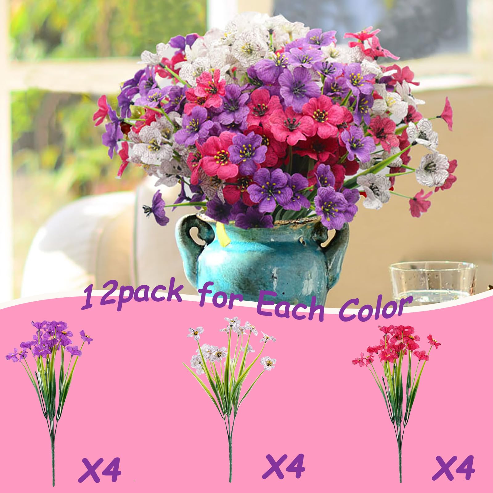 12 Bouquets Fleurs Artificielles Extérieur - UV Résistant - Déco Jardin Balcon