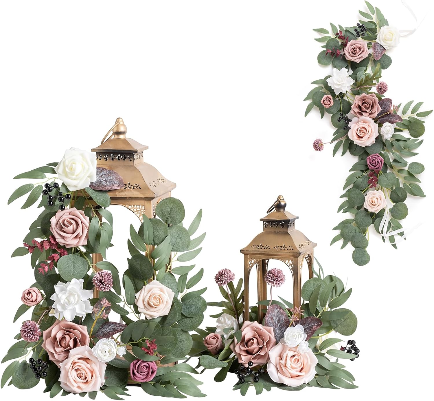 Ling's Moment 6Pack 2ft Artificial Flowers Garland Dusty Rose Lantern Flower Centerpieces Mauve Wedding Aisle Decor Chair Flowers Arch Floral for Signs DIY Table Wall Window Cake Decoration