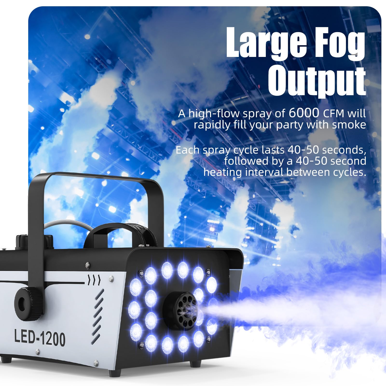 Fog Machine Halloween Outdoor 1200W with 18 LED Lights, Smoke Machine Fog with Remote, Perfect for Party, Stage, Wedding, Indoor