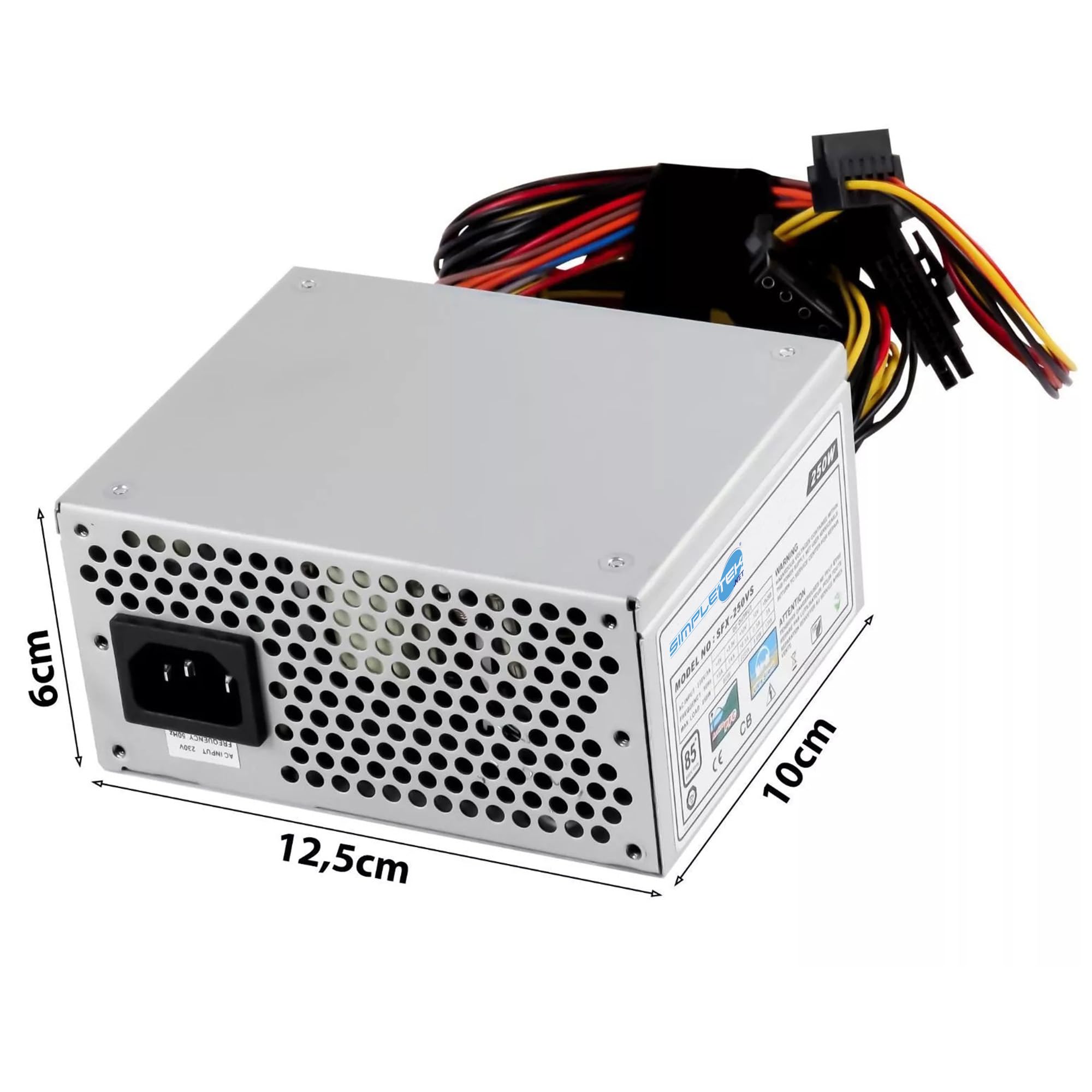 SIMPLETEK - Alimentatore SFX PSU per PC SFX-250VS 250W | 20+4 pin + 4 pin CPU + 2x SATA + 2x Molex + Floppy (Ricondizionato)