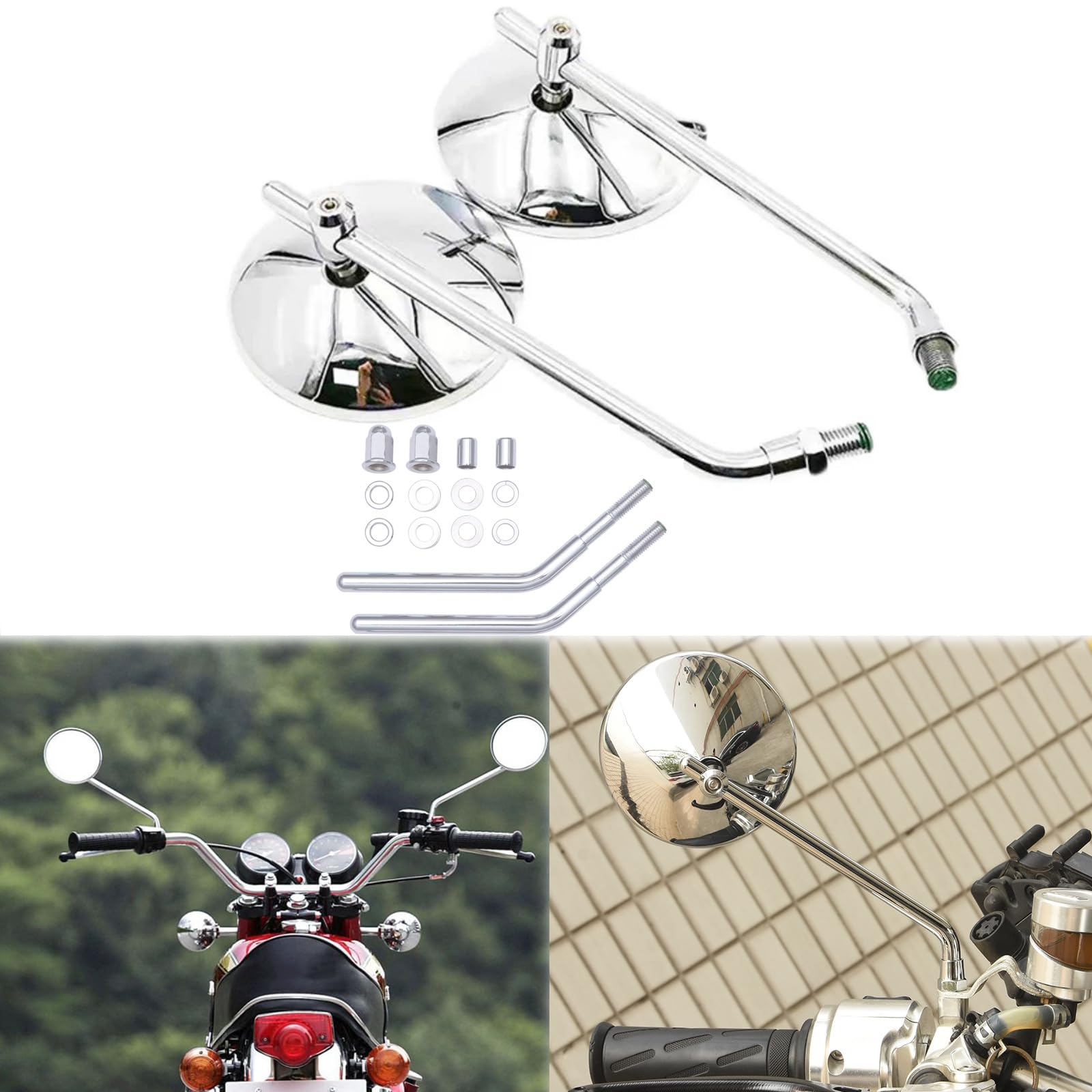 DREAMIZER 3'' Ronds Rétroviseurs Moto Chrome, CNC Universel Rétroviseur avec vis 8 mm 10 mm, Compatible avec Harley Sportster 883 1200 Softail Dyna Cafe Racer Cruiser Chopper Bobber Scooter E-Bikes