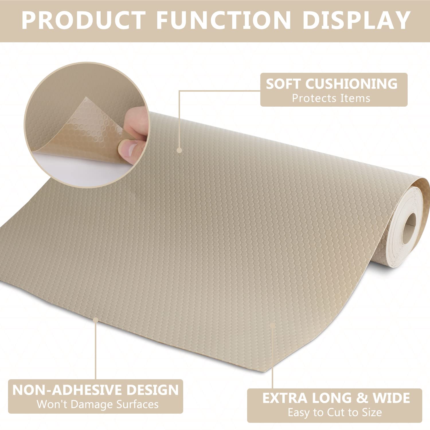 Revestimiento de estante para armarios, cajones de 11.8 pulgadas x 4.9 pies, plástico EVA no adhesivo, lavable e impermeable para cocina, despensa, armario de baño, armario, cajón, caqui 7