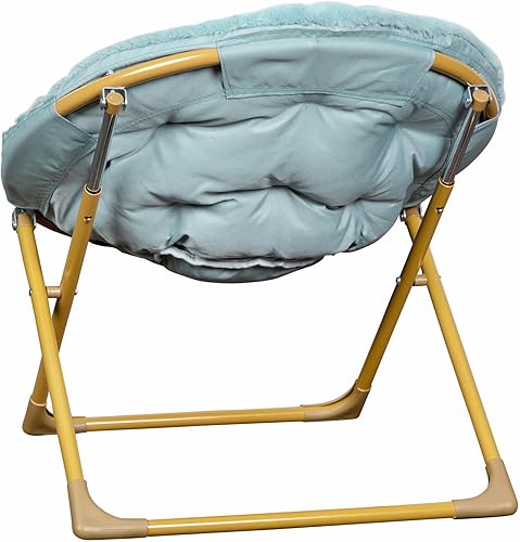 Miniatura 7 de Flash Furniture Gwen - Silla plegable de gran tamaño, silla lunar de piel sintética color aguamarina polvorienta, marco de metal dorado suave, silla