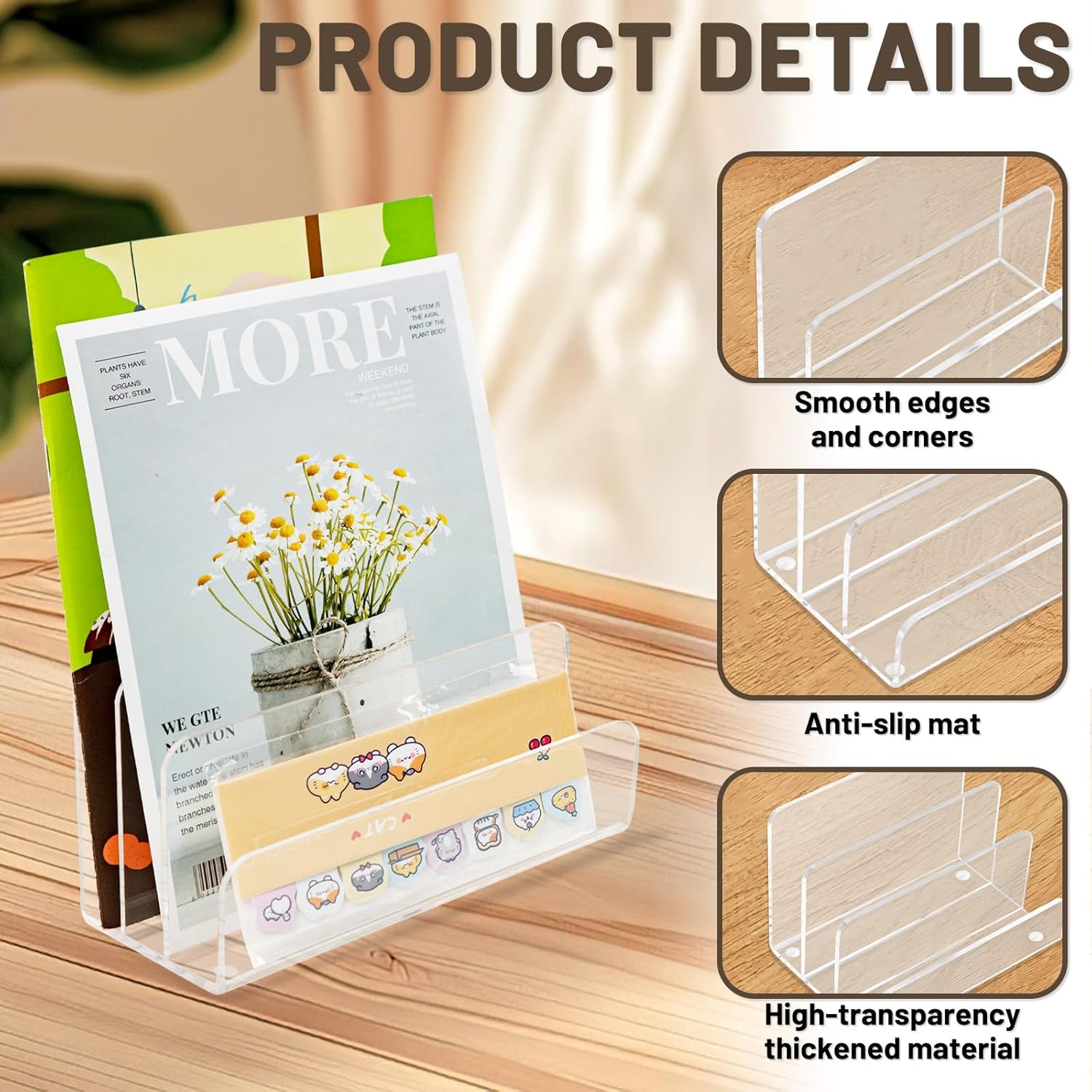 メールオーガナイザー2点、デスクトップ縦型レターホルダー、仕切り付きクリアデスクオーガナイザー オフィス、自宅、学校のデスク用 (ク