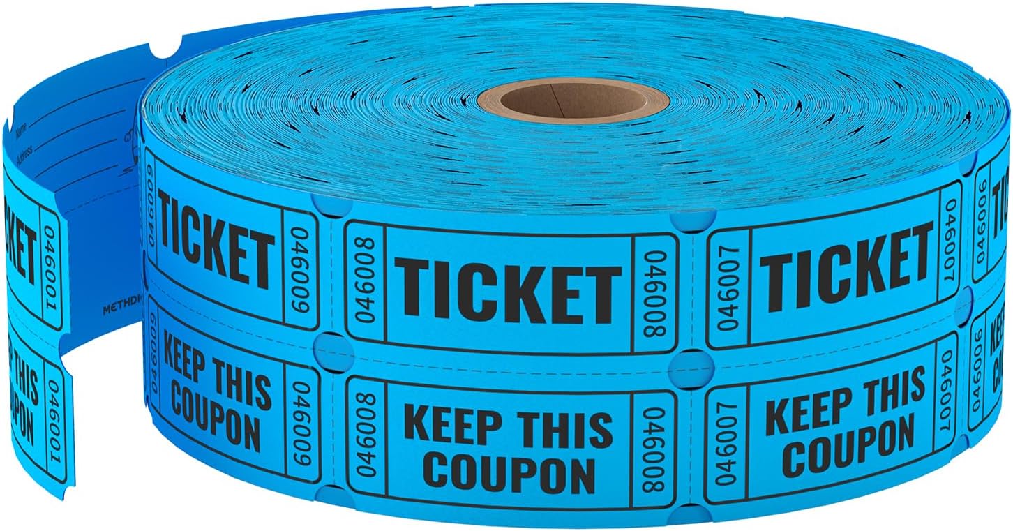 2000 Methdic Blue Raffle Tickets (4 Color Selection), Double Roll, Ticket for Events, Entry, Class Reward, Fundraiser & Prizes Blue 2000 Tickets