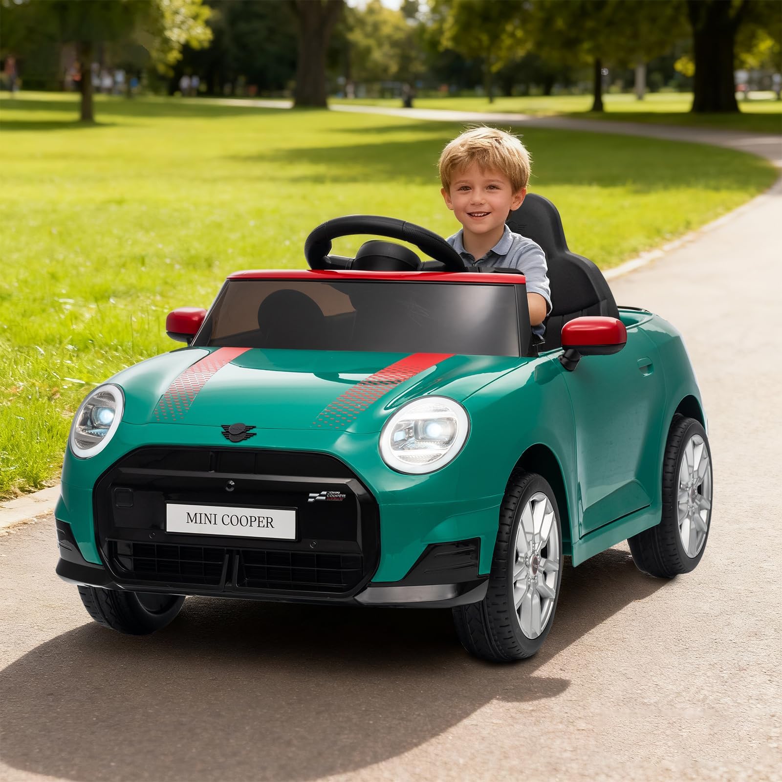 12V Ride on Car, Licensed MINI COOPER Electric Cars with 2 Driving Modes & Twin Motors, Powered Ride on Toy with Bluetooth Wireless Music & All-Terrain Rubber Wheels for for 3-6 Years Old