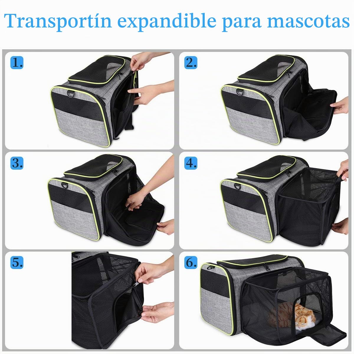 Transportbox Gato Transportbox Perro Plegable Hundetragetasche, Faltbare Katzentragetasche con Schultert, Transporttasche de Mascotas Perro y Gato en el Coche o en el avión, Gris