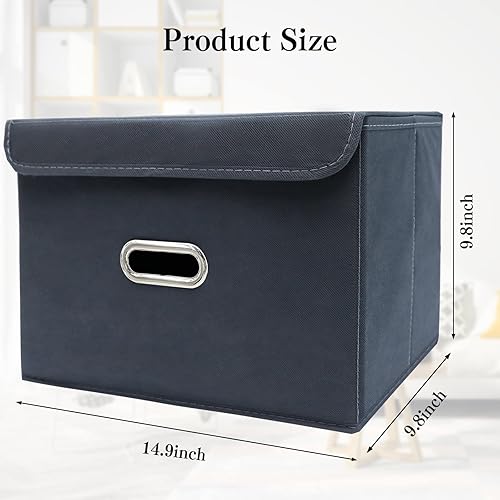 Miniatura 2 de STOREONE Contenedores de almacenamiento de tela, contenedor organizador plegable con tapas y asas de metal, para el hogar, dormitorio, armario, 3