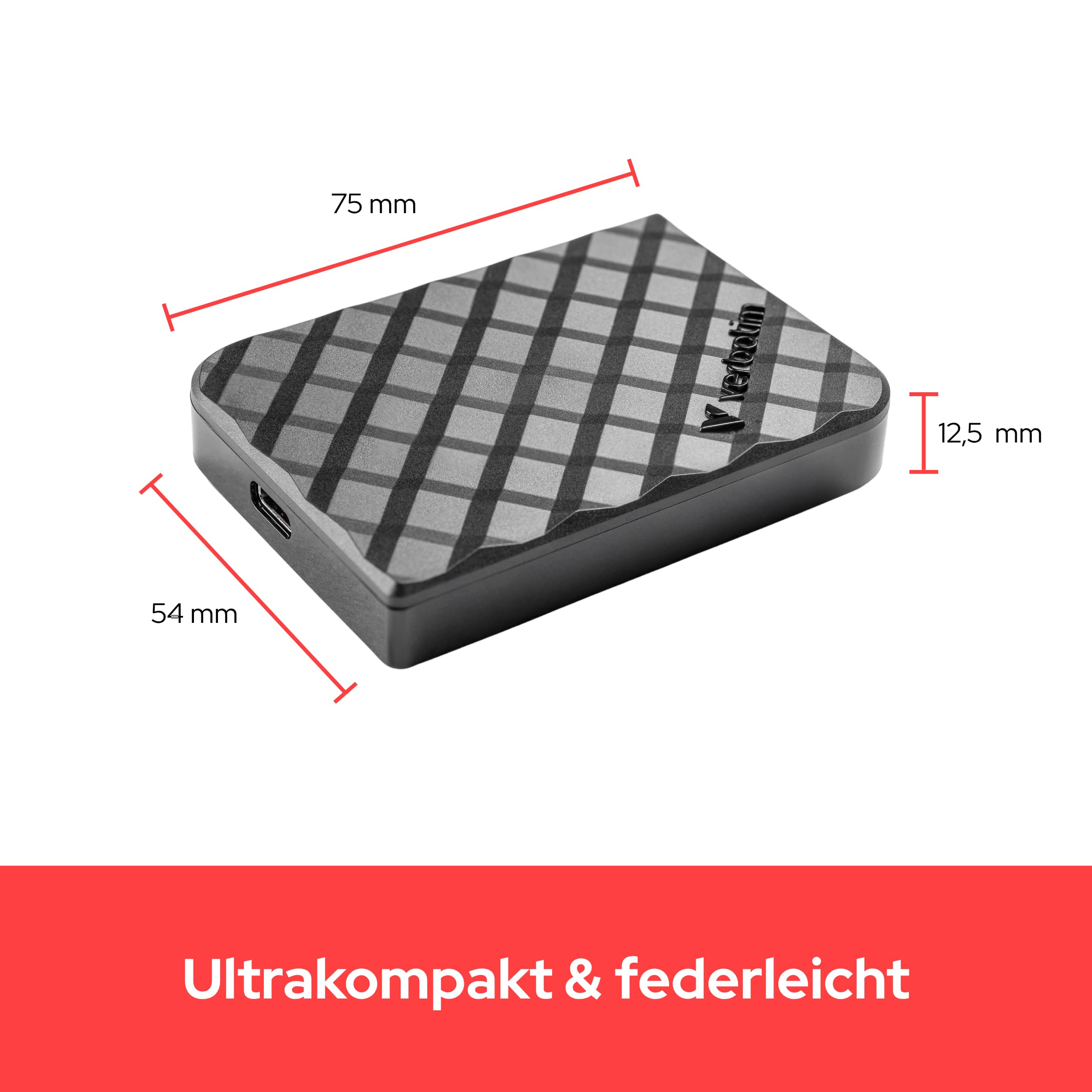 Verbatim Store 'n' Go Mini Diamond Portable SSD 512 GB, USB 3.2 Gen 2 mit USB-C-Adapter 1000MB/s, Kompakt 35 g, Hochgeschwindigkeits Datenübertragung, Nero Backup-Software, Für PC & Mac, Schwarz