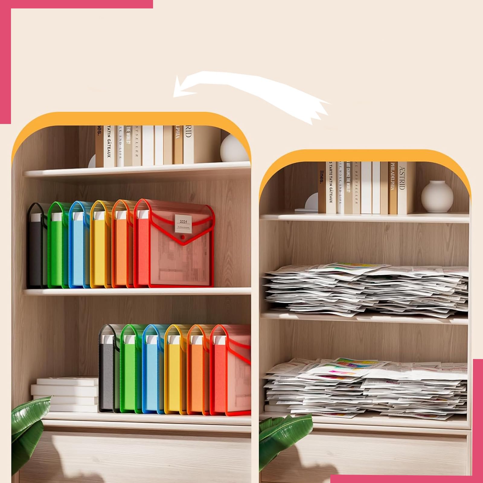 Estuche organizador de archivos de plastómero impermeable de gran capacidad con cierre de botón Carpetas de plastómero transparente expandibles para uso en oficina y escuela 6 unidades