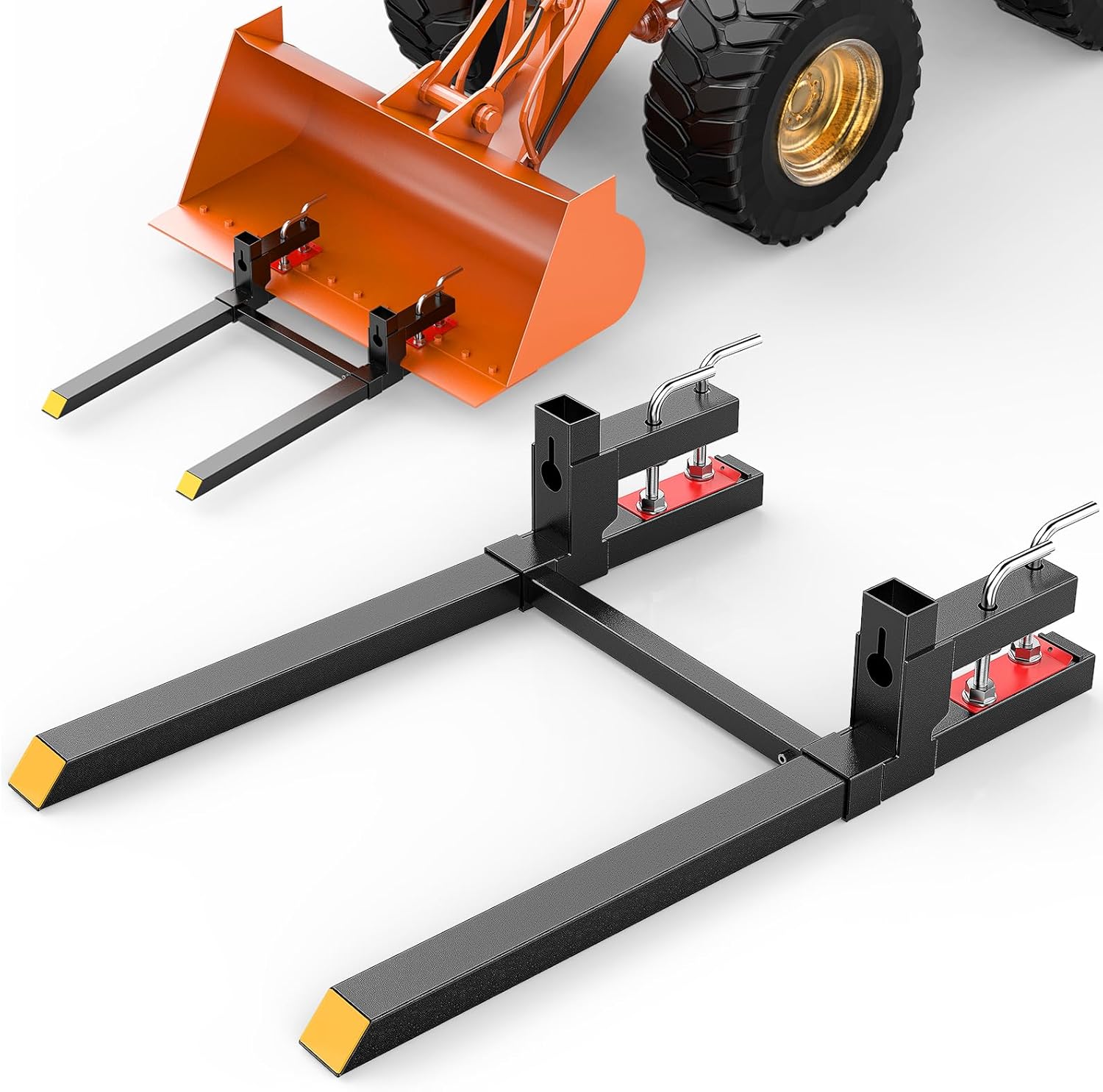 Nilight 43" 2000lbs Clamp on Pallet Forks Heavy Duty with Adjustable Stabilizer Bar for Loader Bucket Skid Steer Tractor 43" Pallet Forks w/ Stabiliser Bar