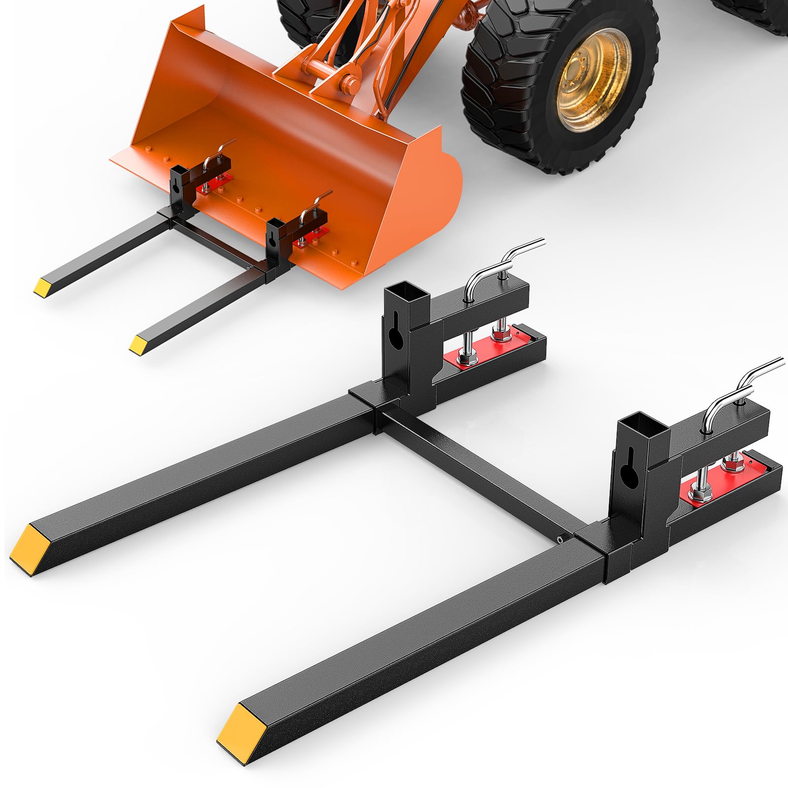 Nilight 43" 2000lbs Clamp on Pallet Forks with Adjustable Stabilizer Bar | Heavy Duty Steel Pallet Forks for Loader Bucket Skid Steer and Tractor