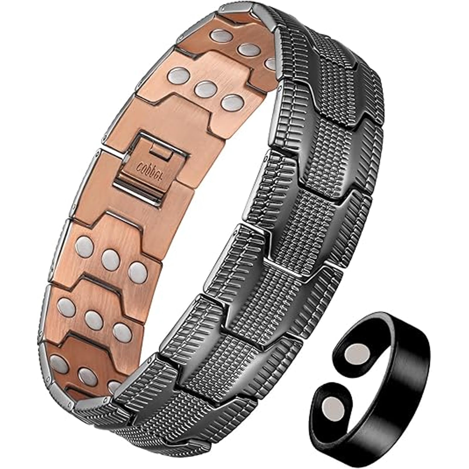 Pulsera de cobre para hombres, pulsera de hombres con 3X fuerza magnética ajustable de 3500 Gauss