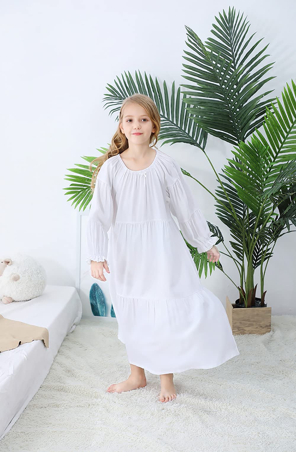 Verve Jelly, camisones de Modal para niñas pequeñas, camisones suaves de princesa de manga larga con cuello redondo, camisón de longitud completa, conjunto de vestido de pastel