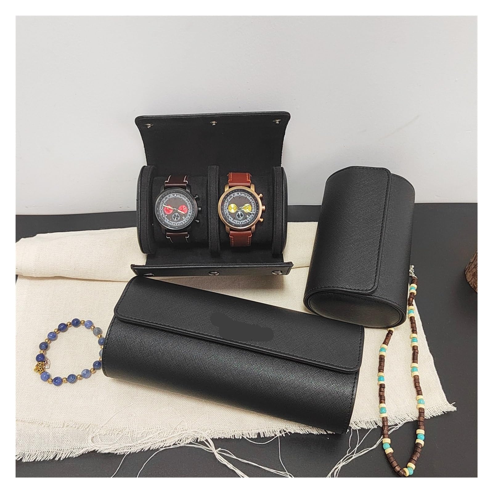 Uhrenaufbewahrungstasche 1/2/3-Slot Uhrenrolle Reiseetui Uhrenetui Leder Uhrenbox for die Reise Herren Gfits Uhren Reiseetuis(3Slot Black)