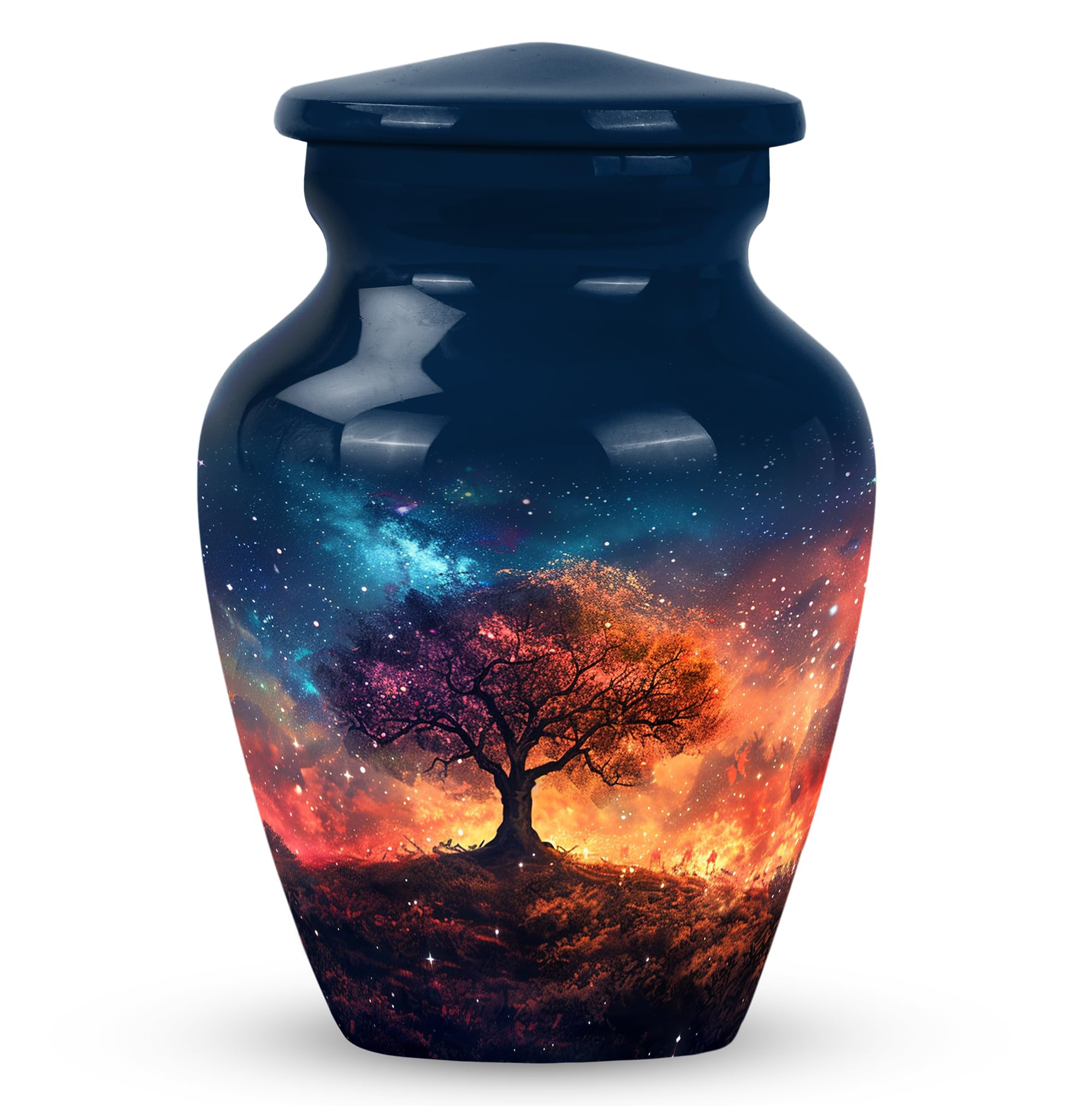 YATHABHISA 3 inch urn, Burial Urn, Urn for Ashes Adult Male|Female, Small urns for Human Ashes Keepsake_Blue, Orange_Tree of Life Urn