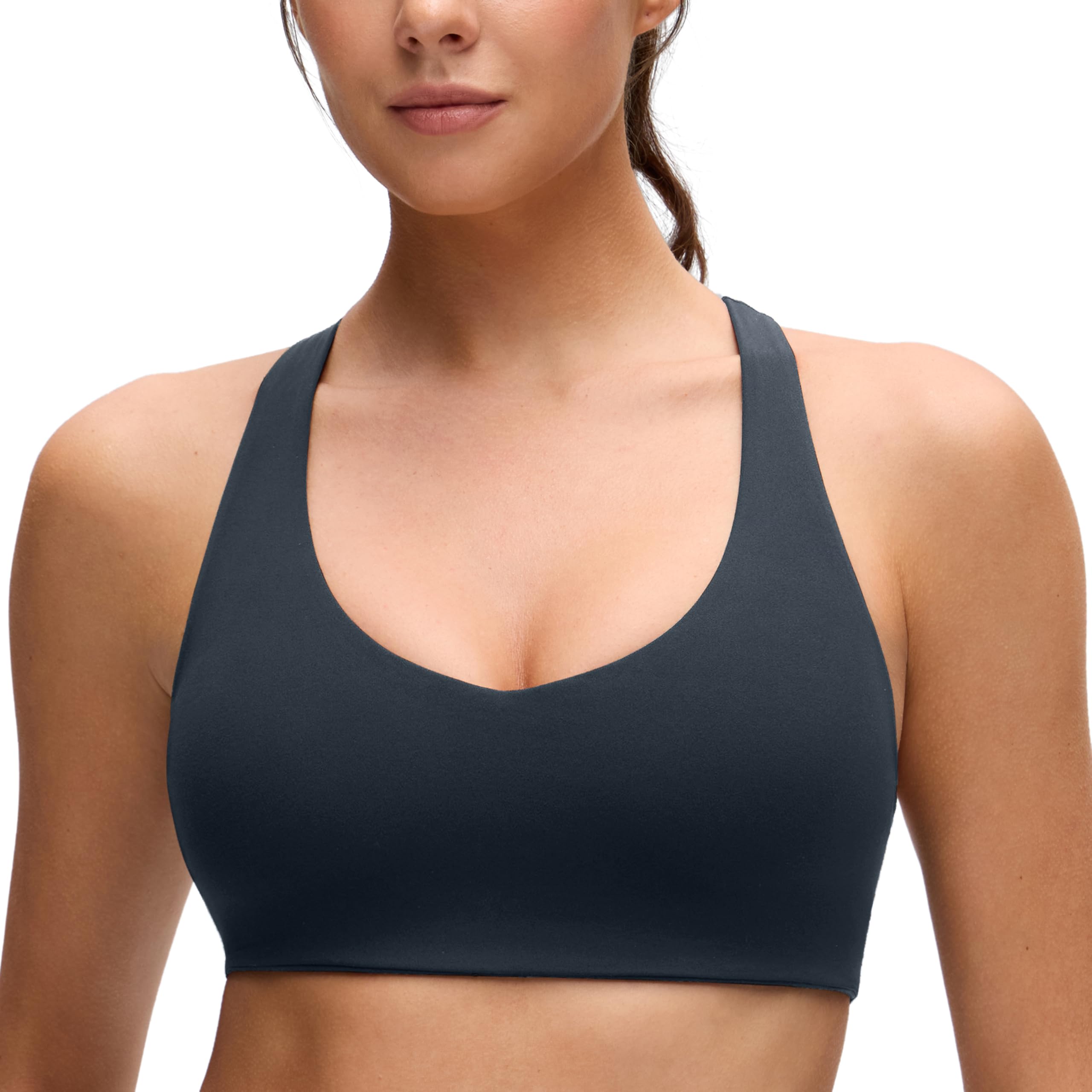 CRZ YOGA Damen Butterluxe V-Ausschnitt Sport BH Unterstützend Racerback Athletic Yoga Crop Tops Gepolstert