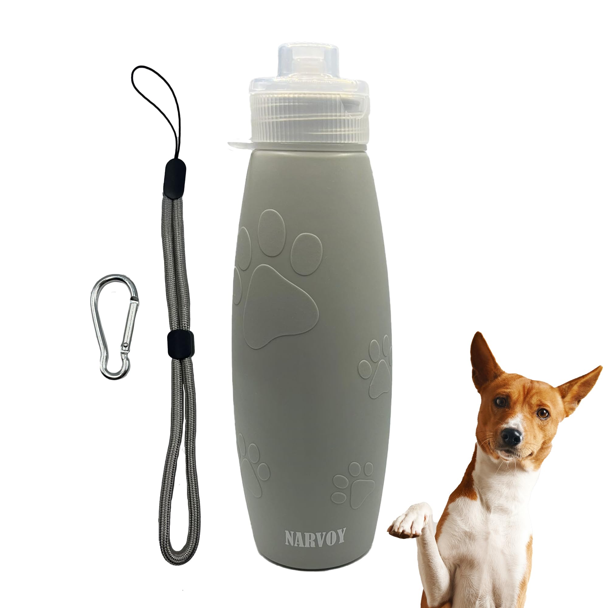 Pipi Cani - Bottiglia per cani da 600 ml, bottiglia per cani in silicone pieghevole e ricaricabile, con nebulizzatore, moschettone e corda regolabile, accessorio per passeggiate