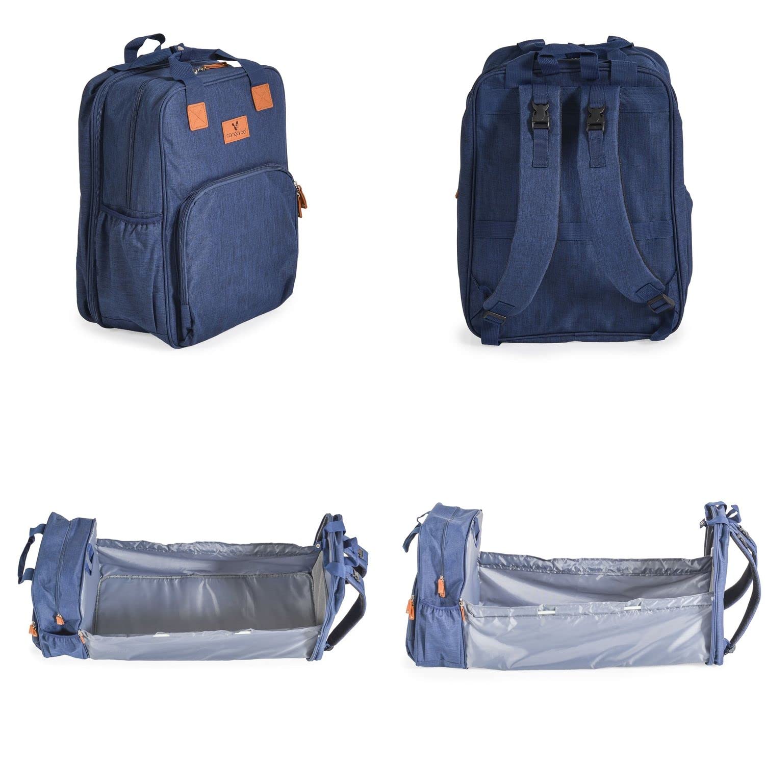 Cangaroo Kinderwagentasche Liana 2 in 1 Rucksack Babybett Reißverschluss Clips blau