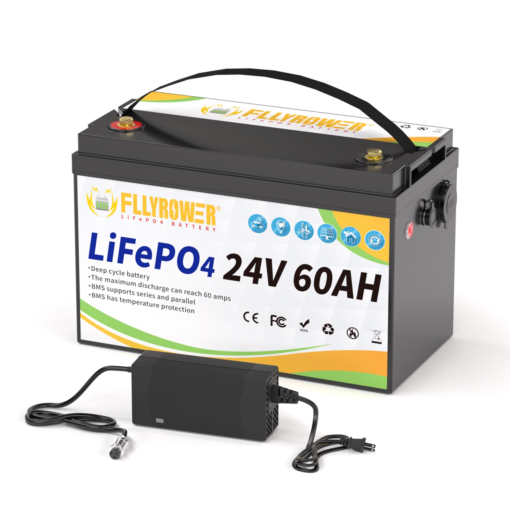 FLLYROWER 24v60AH リチウムバッチリー24フライパワー　エレキ Amazon.com: FLLYROWER 24V Lithium Battery 60AH With BMS and