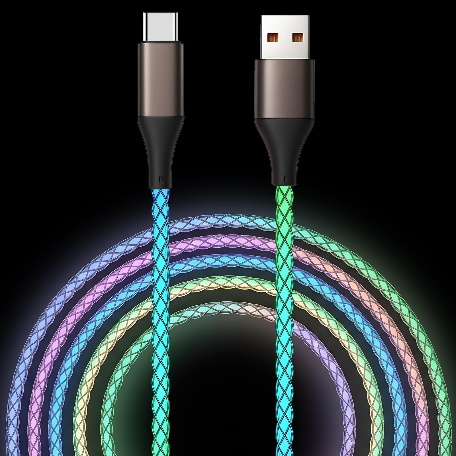Cavo USB C, 0,9 m, colorato graduale, ricarica rapida, cavo USB di tipo C, compatibile con iPhone 15, Samsung Galaxy S10 S9 S8 Plus, Note 10 9 8, LG V50 V40 G8 G7 (RGB)