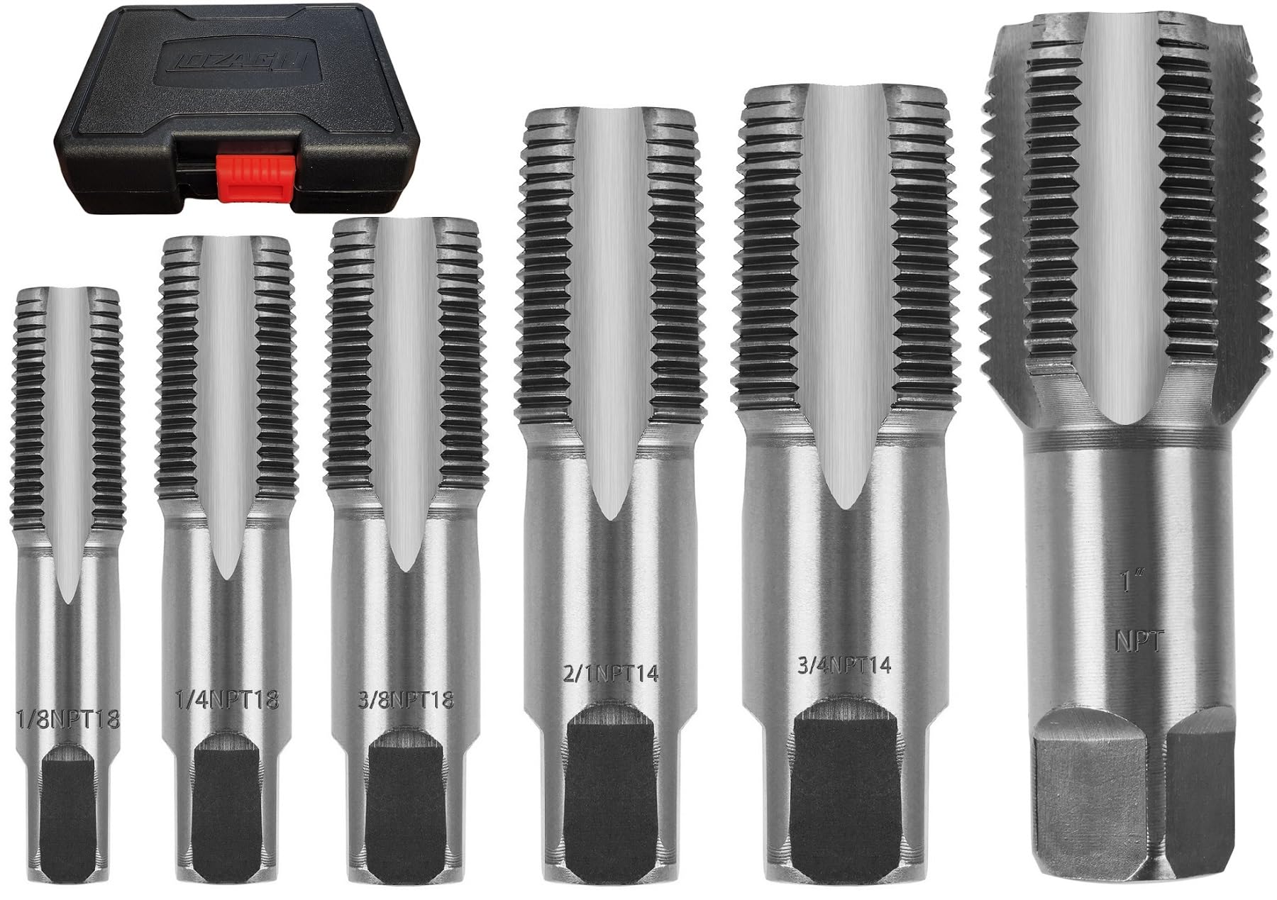 6-Piece NPT Pipe Tap Set, 1", 3/4", 1/2", 3/8", 1/4" and 1/8" Npt Tap Set Carbon Steel Hand Threading Plumbing Tap Set for Assorted Plumbers Mechanics and DIY Thread Cutting