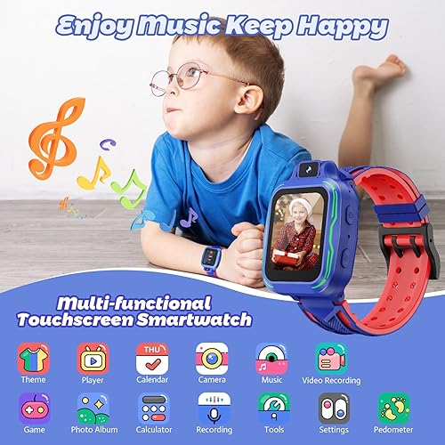 Miniatura 2 de Reloj inteligente digital para niños con cámara, pantalla táctil con video, alarma MP3, podómetro, juegos para niños de 3 a 9 años, regalos de Azul