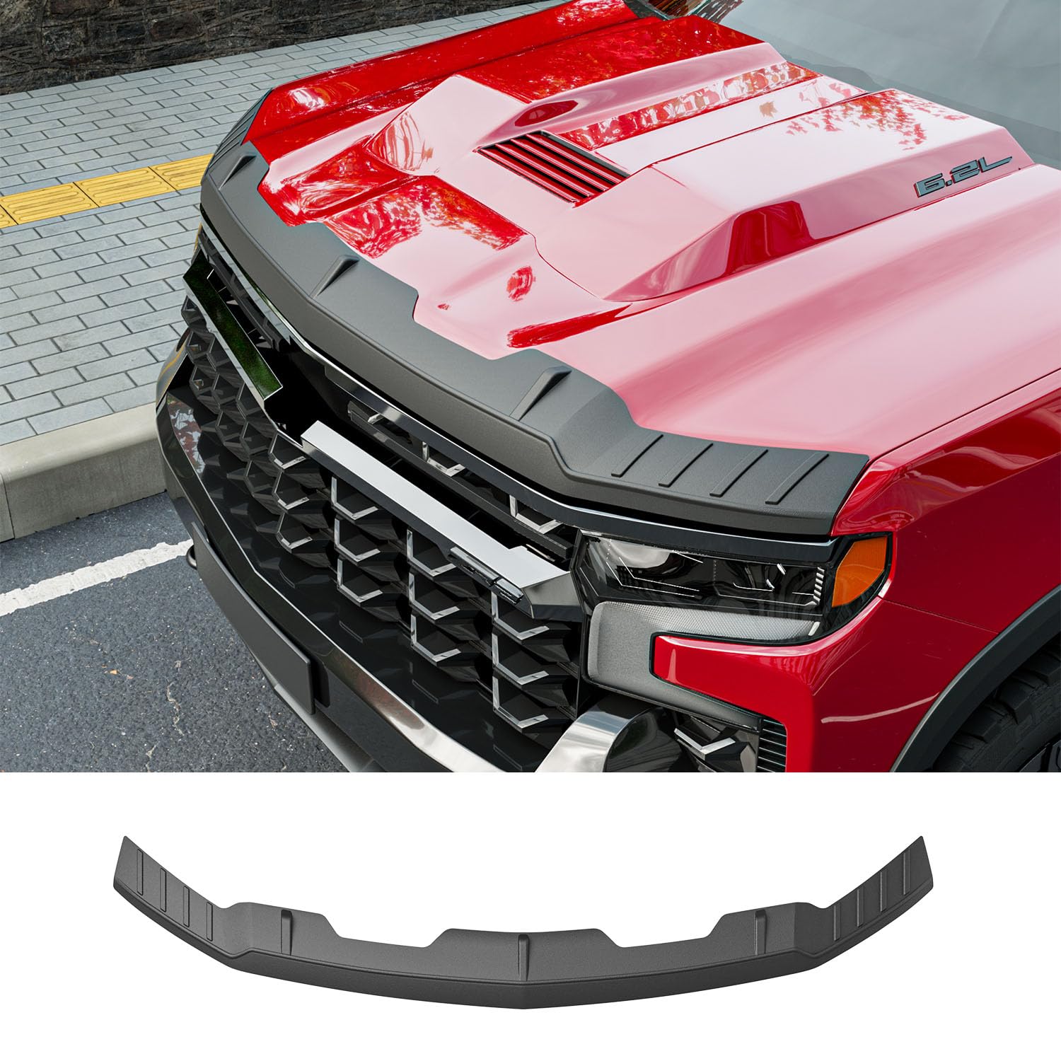 Photo 1 of CZmenghe Hood Protector Compatible with 2019-2026 Chevy Silverado 1500 Hood Deflector TPE Shield Replacement for 2019-2026 Chevy Silverado Accessories